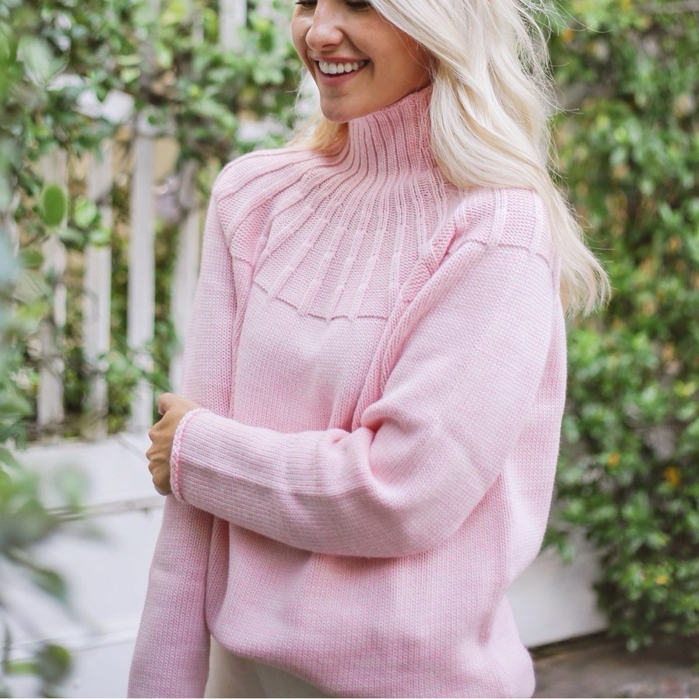 Escada Sport Schinkel Mock-Neck Sweater Wool Pink Rose Pullover